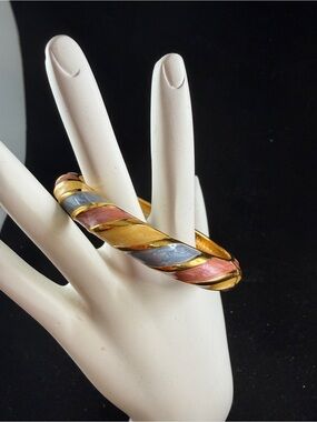 Joan Rivers Tri-Tone Twisted Metal Bangle Bracelet - Gold, Silver & Rose
